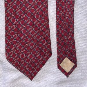 Fumigalli silk tie equestrian horse bit silk burgundy and blue vintage SPAIN